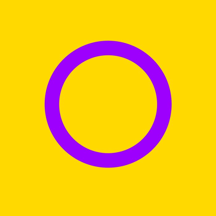 Intersex flag with a purple ring on a yellow background