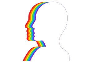 Profile of person with colourful outline of the face