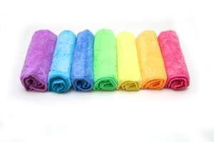A row of the different colourful micro fibre rags