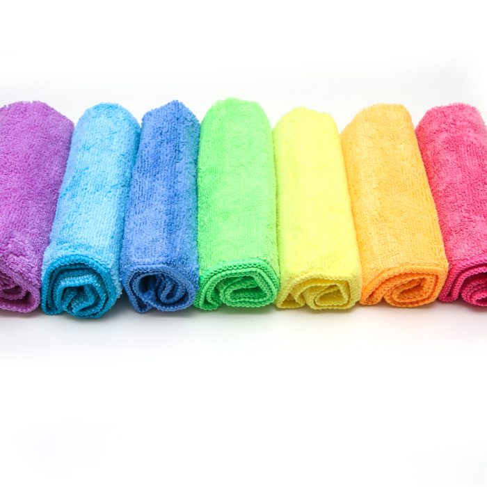 A row of the different colourful micro fibre rags